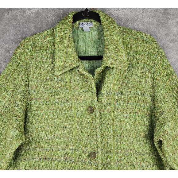Democracy Jacket Womens 1X Green Button Front Long Sleeve 90s Y2k Vintage Coat - Picture 7 of 13